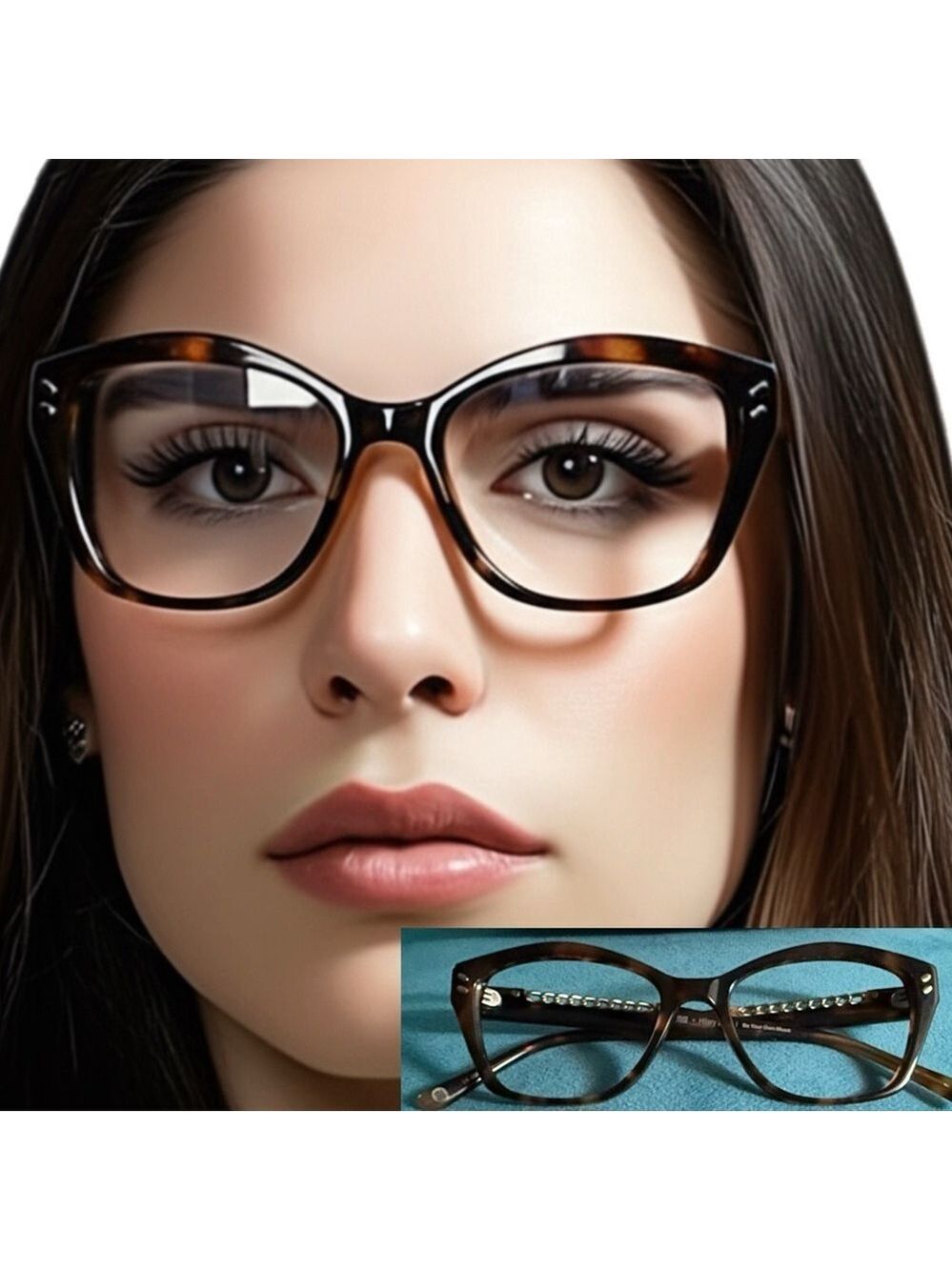 MUSE x Hilary Duff Brown Tortoise Shell Cat Eye Eyeglasses Embellished Temple - Picture 3 of 17